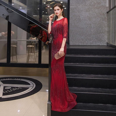 Robe de soirée sirène pour femme, robe de bal sexy pour femme, longue robe formelle perlée 