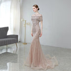Robe de soirée longue sirène pour femme, robe de bal perlée 