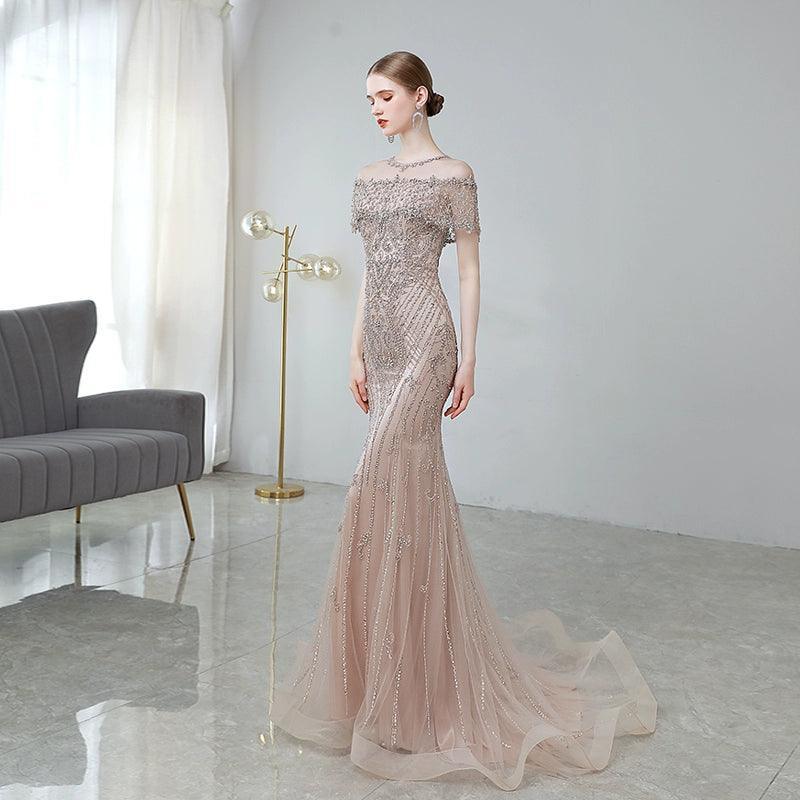 Robe de soirée longue sirène pour femme, robe de bal perlée 