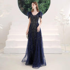 Robe de soirée à col en V, robe de bal sexy, robe de soirée perlée pour femme 