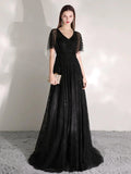 Vestido de noche de corte A para mujer, vestido sexy de graduación, vestido formal con escote en V y cuentas para mujer 