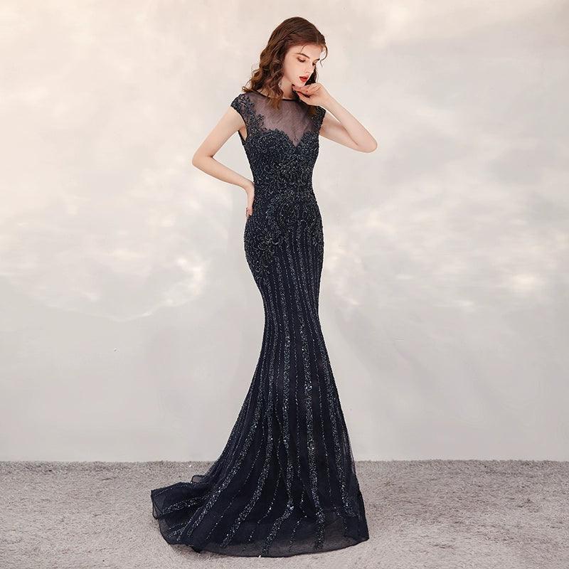 Robe de soirée sirène longue pour femme, robe de bal perlée 