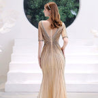 Vestido de noche de sirena para mujer, vestido largo de fiesta con escote en V y vestido formal con cuentas 