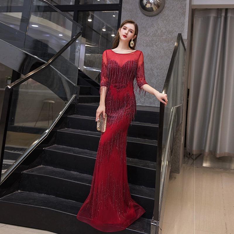 Vestido de noche de sirena para mujer, vestido de fiesta sexy para mujer, vestido largo formal con cuentas 