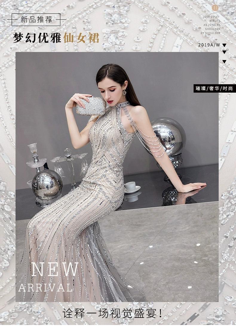 Baoleely Mermaid Prom Dresses Sleeveless Evening Dress Beaded Sexy Formal Dress for Women