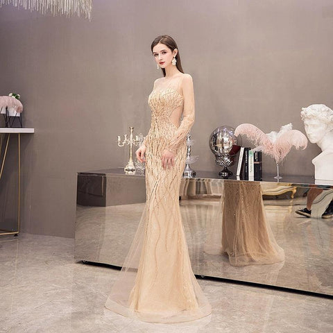 Robe de soirée sirène longue pour femme, robe de bal perlée 