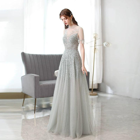 Robe de soirée trapèze sexy pour femme, robe de bal perlée 