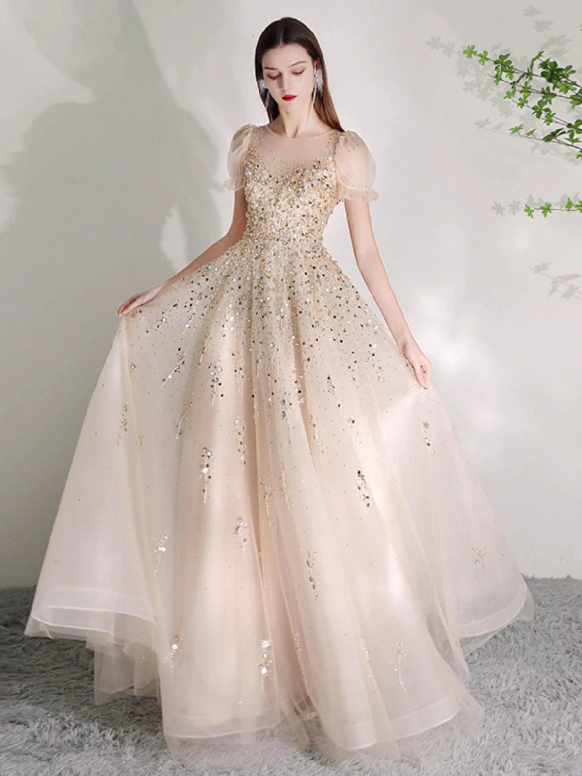 Women's V-Neck Evening Dress Sexy Prom Dresses Beaded Formal Dresses for Women