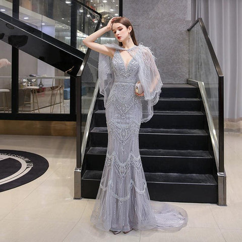 Vestido de noche de sirena para mujer, vestido de fiesta sexy con cuentas, vestido largo formal 