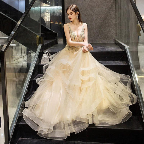 Vestido de noche de gala para mujer, vestido largo formal sin mangas con cuentas, vestido de novia 