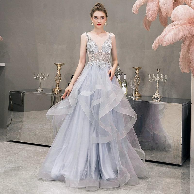 Vestido de noche sexy para mujer, corte A, vestido de fiesta, vestido formal con cuentas, sin mangas. 