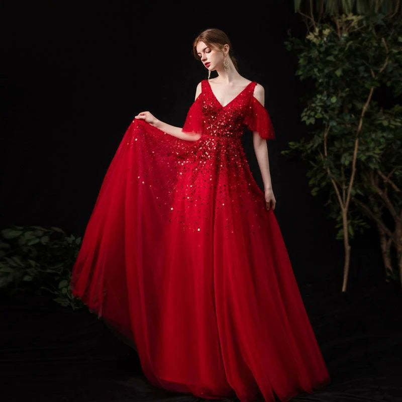 Vestido de noche con escote en V para mujer, vestido sexy de graduación, vestido formal con cuentas para mujer 