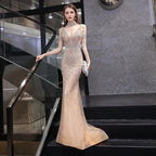 Baoleely Mermaid Evening Dress Beaded Sexy Prom Dresses Sleeveless Formal Dress for Women