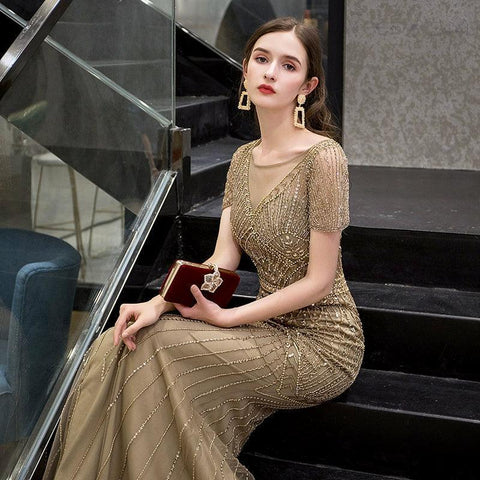 Vestidos de noche de sirena para mujer, vestidos de fiesta con cuentas, vestidos largos de gala 