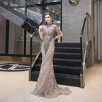 Robe de soirée sexy pour femme 2024, style sirène, sans manches, longue robe de soirée perlée 