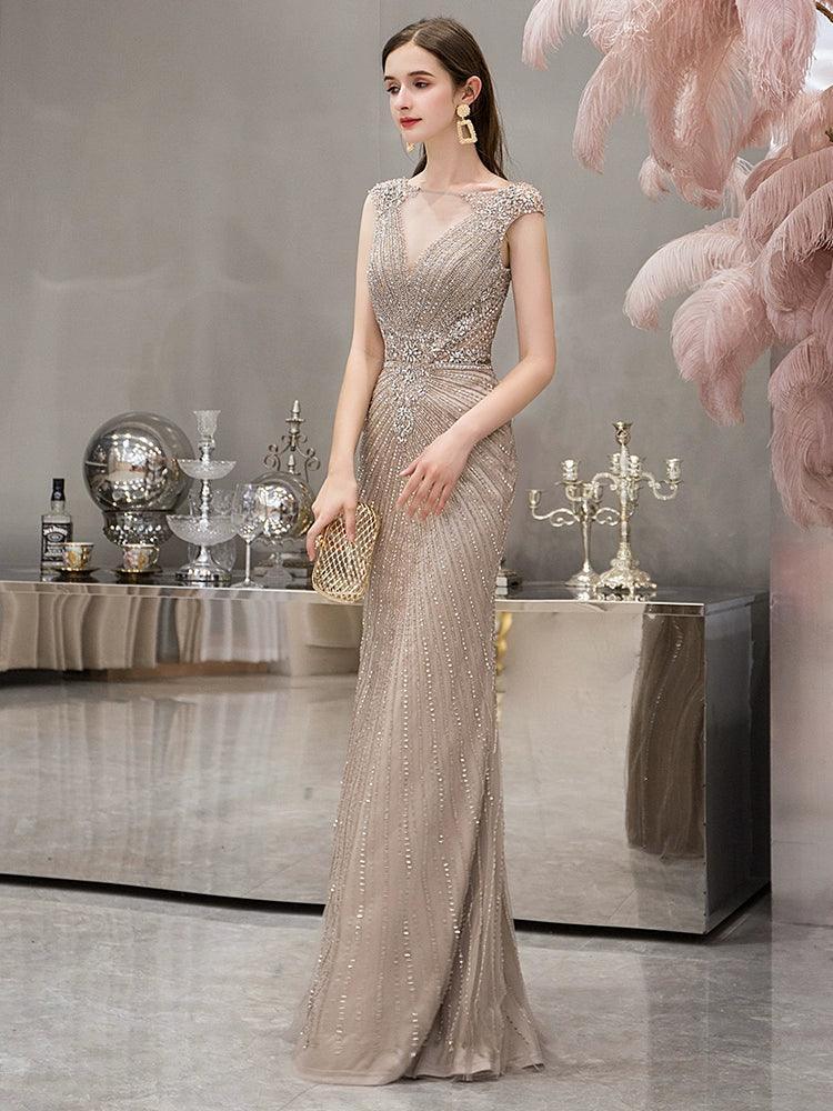 Vestido de noche de sirena para mujer, vestido de fiesta sexy para mujer, vestido largo formal con cuentas, sin mangas 