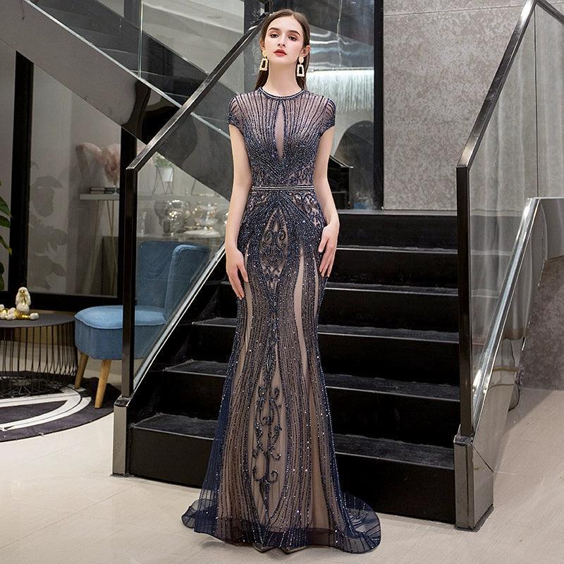 High Quality Mermaid Evening dress For Party  Women Beaded Elegant Gown