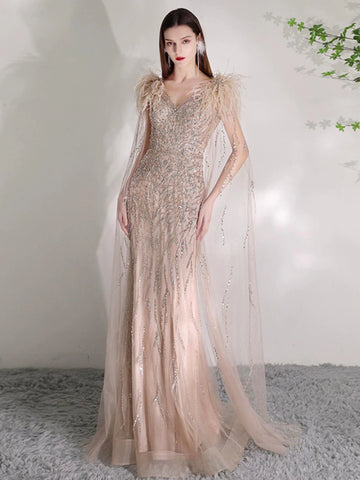 Robe de soirée sirène longue et sexy pour femme, tenue de bal perlée 