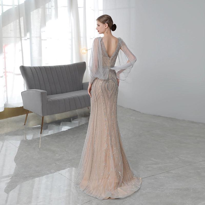 Robe de soirée sirène pour femme, robe de soirée longue perlée, robe de bal 