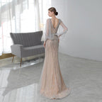 Robe de soirée sirène pour femme, robe de soirée longue perlée, robe de bal 