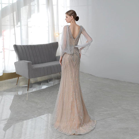 Vestido de noche de sirena para mujer, vestido largo de fiesta con cuentas, vestido de gala para mujer 