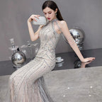Baoleely Mermaid Prom Dresses Sleeveless Evening Dress Beaded Sexy Formal Dress for Women