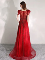 Women's A-Line Prom Dresses Long Evening Dress Beaded V-Neck Formal Dresses for Women