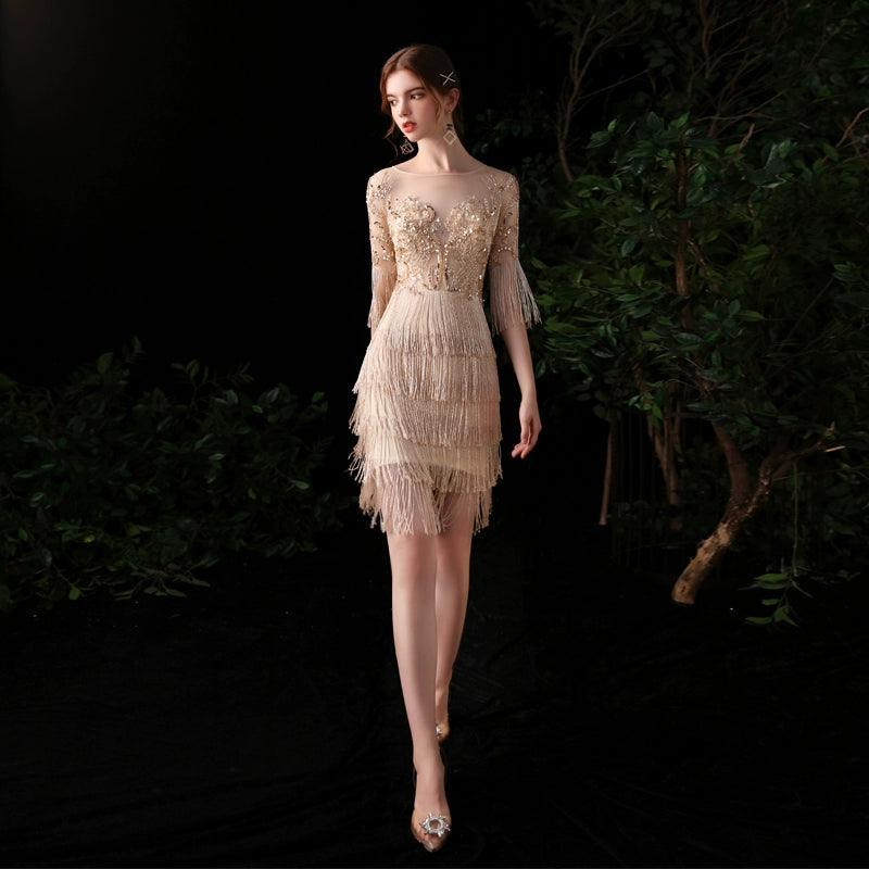 Vestido de noche sexy para mujer, corto, de fiesta, con cuentas, formal. 