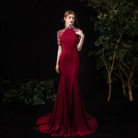Robe de soirée sirène longue et sexy pour femme, tenue de bal perlée 