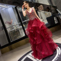 Robe de soirée trapèze sexy à col en V pour femme, tenue de bal ornée de perles 