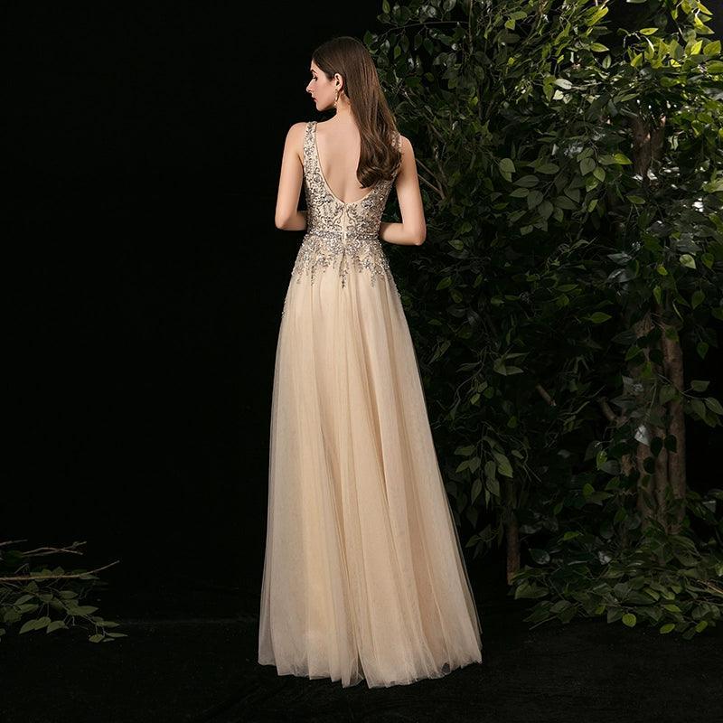 Robe de soirée trapèze sexy pour femme, sans manches, col en V, perles 