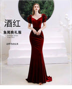 Vestido de noche de sirena para mujer, con escote en V, adornado con cuentas, vestido largo y sexy para graduación. 