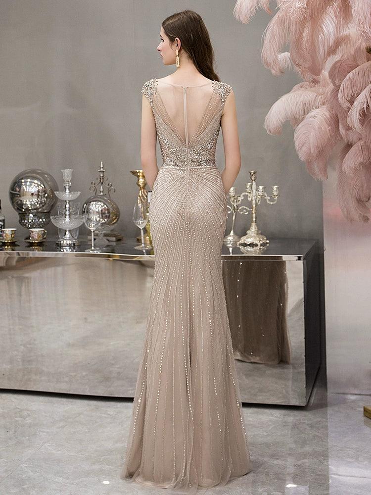 Vestido de noche de sirena para mujer, vestido de fiesta sexy para mujer, vestido largo formal con cuentas, sin mangas 