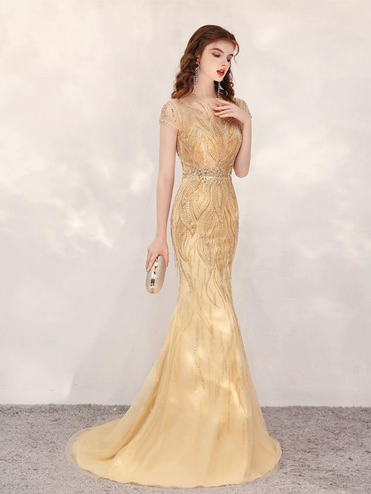 Vestido de noche de sirena para mujer, vestido de fiesta sexy con cuentas, vestido largo formal para mujer 