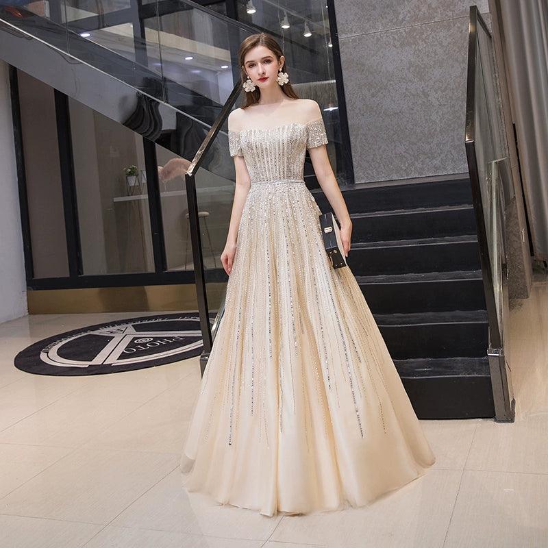 Women's Sexy Evening Dress A-Line Prom Dresses Beaded Formal Dresses for Women