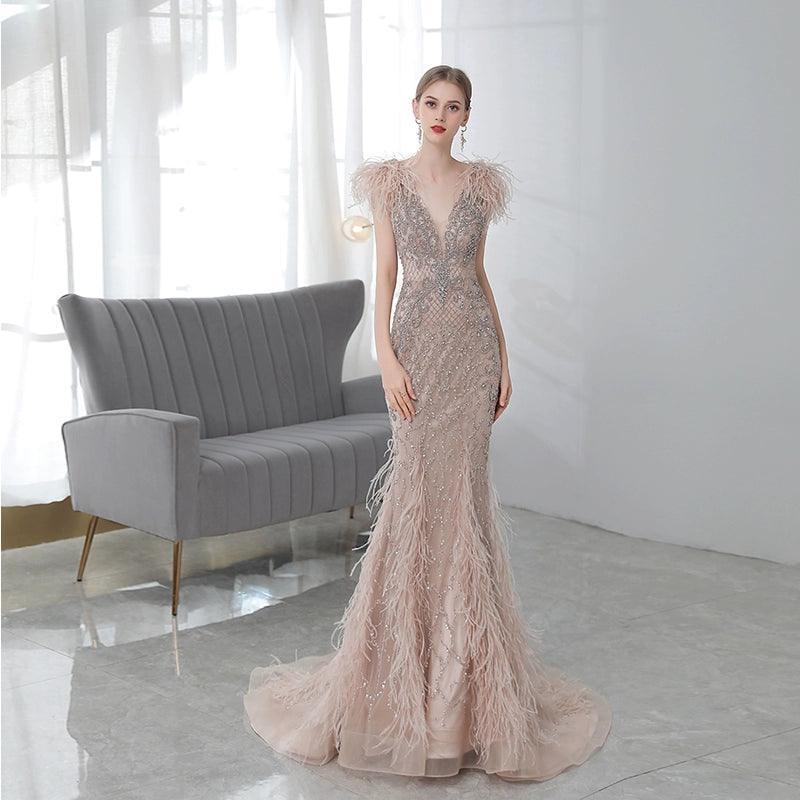 Vestido de noche sexy para mujer, estilo sirena con cuentas, vestido largo de fiesta con escote en V. 