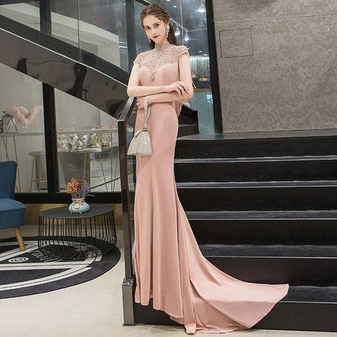 Vestido de noche de sirena para mujer, vestido de fiesta sexy con cuentas, vestido largo de encaje para mujer 