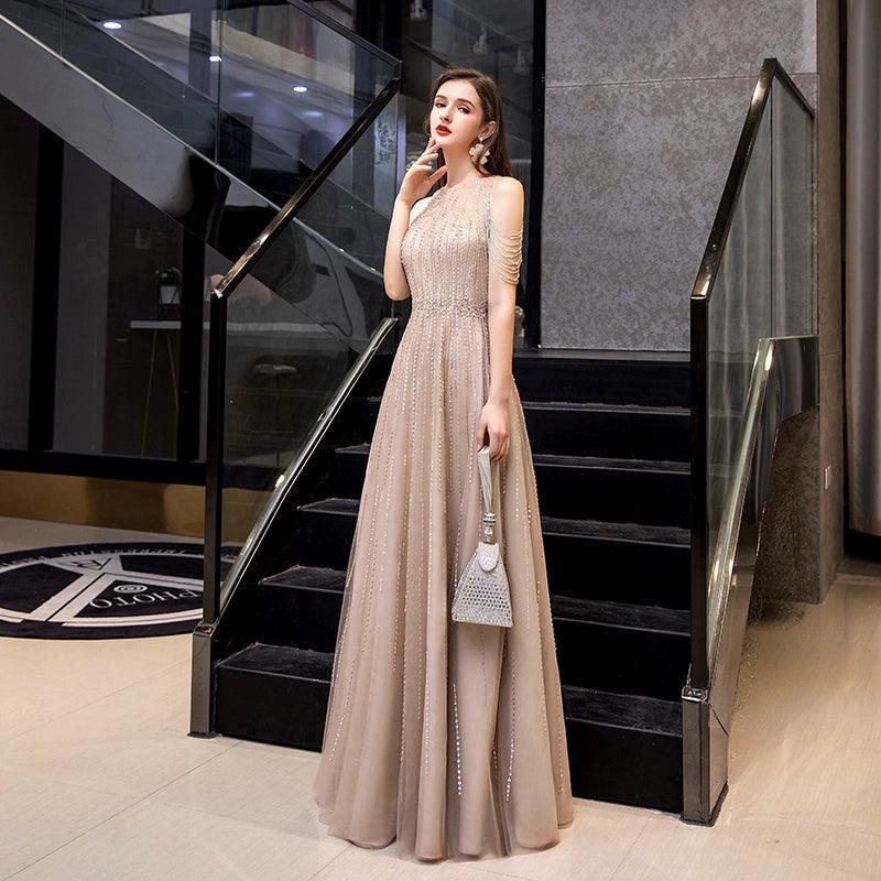 Vestidos de fiesta de corte A para mujer, sin mangas, sexys, de noche, con cuentas, para mujer 