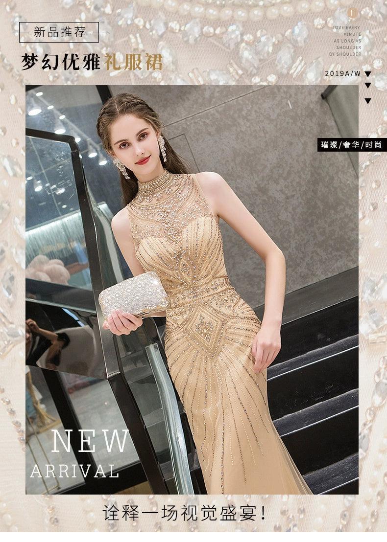 Women's Mermaid Evening Dress Beaded Sexy Prom Dresses Sleeveless Long Formal Dresses