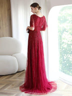 Vestido de noche de corte A para mujer, vestido de fiesta sexy con escote en V, vestido formal con cuentas para mujer 