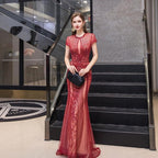 High Quality Mermaid Evening dress For Party  Women Beaded Elegant Gown