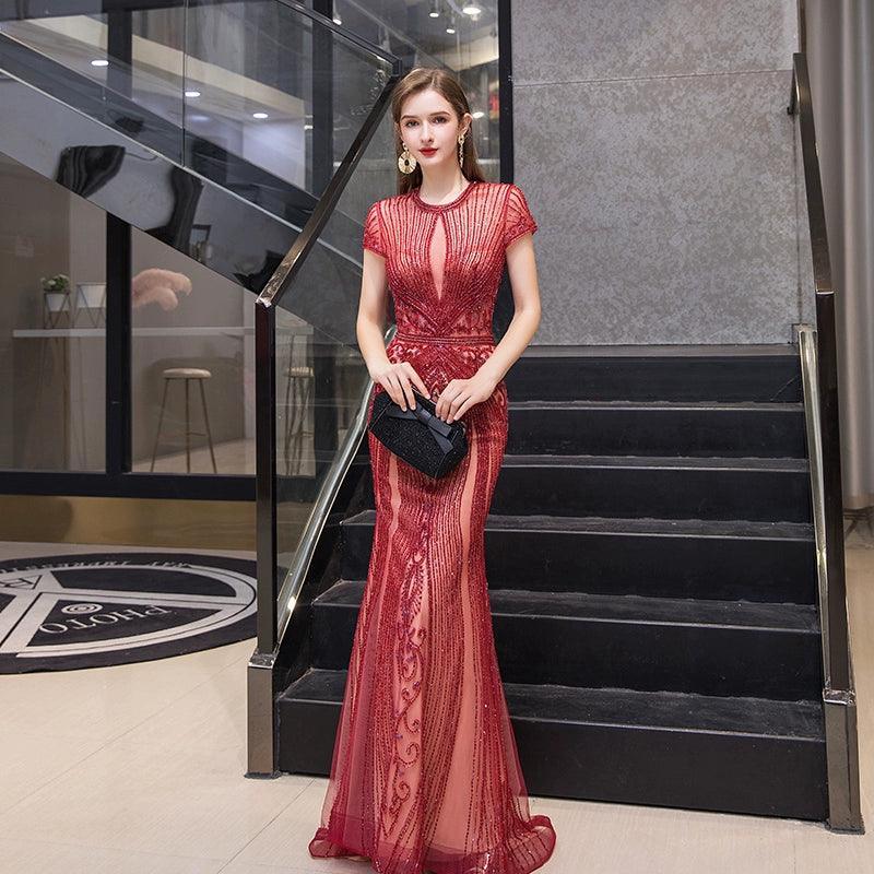 High Quality Mermaid Evening dress For Party  Women Beaded Elegant Gown