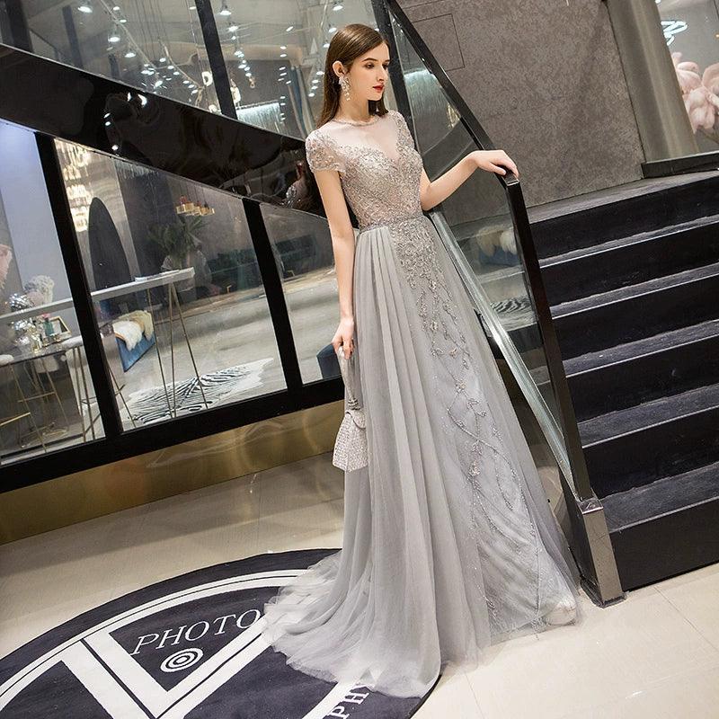 Women's A-Line Evening Dress Sexy Prom Dresses Beaded Formal Dresses for Women