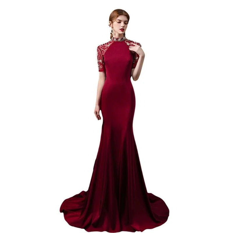 Vestido de noche largo de sirena para mujer, sexy, para baile de graduación, vestido formal con cuentas 