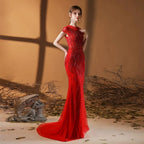 Vestido de noche largo de sirena para mujer, sexy, para baile de graduación, vestido formal con cuentas 