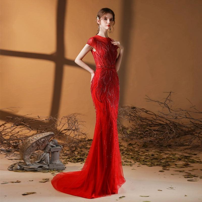 Vestido de noche largo de sirena para mujer, sexy, para baile de graduación, vestido formal con cuentas 