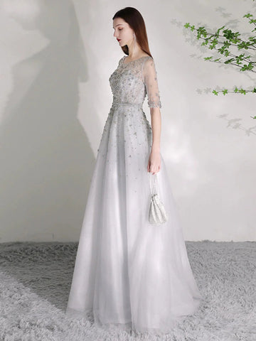 Robe de soirée trapèze pour femme, robe de bal sexy à perles, manches mi-longues, robe formelle pour femme 