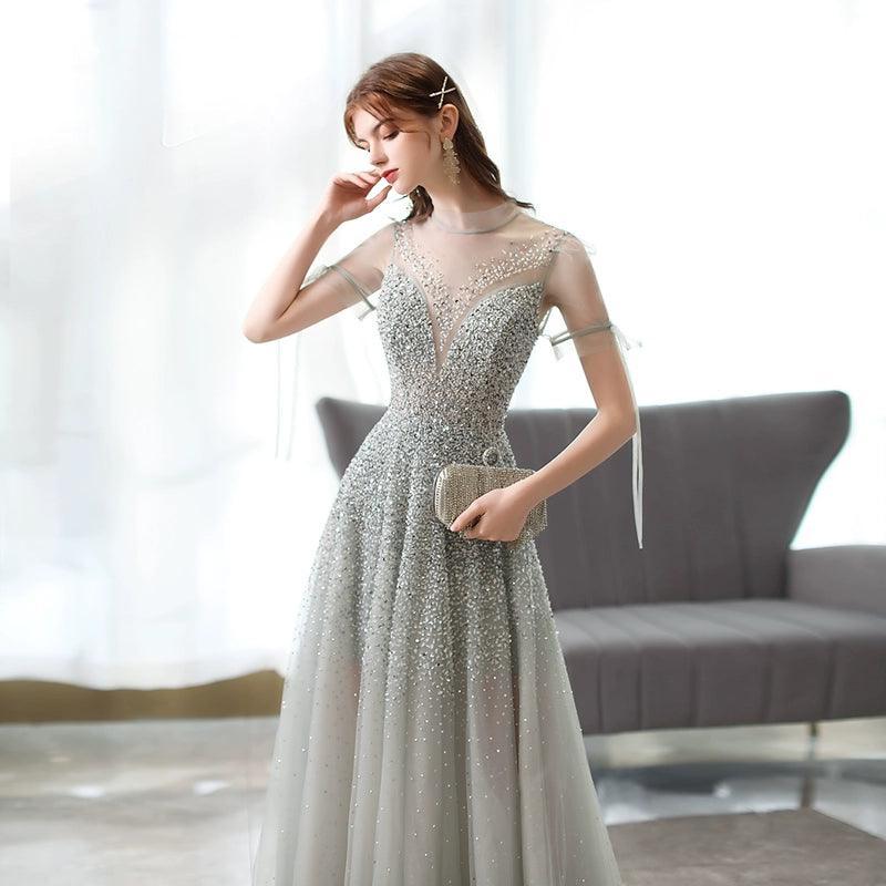 Robe de soirée trapèze sexy pour femme, robe de bal perlée 