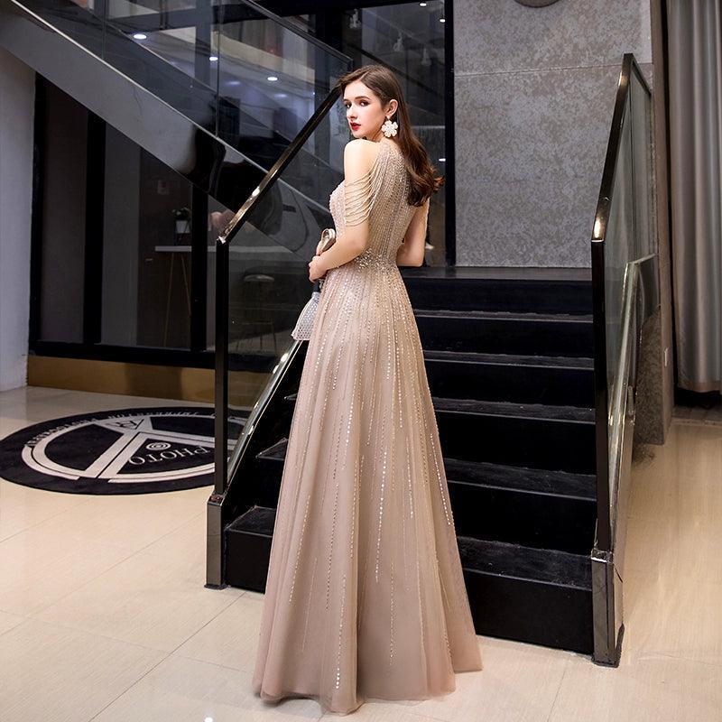 Vestidos de fiesta de corte A para mujer, sin mangas, sexys, de noche, con cuentas, para mujer 