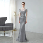 Women's Mermaid Evening Dress Long Sexy Prom Dresses Sleeveless Beaded Formal Dresses